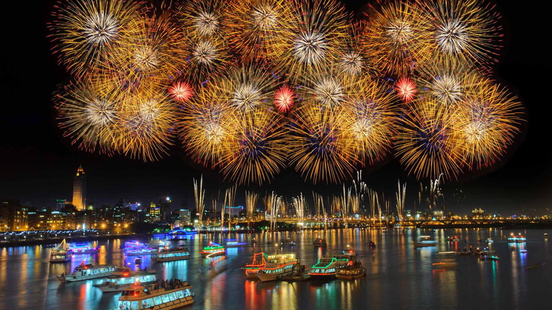 fireworks, Taiwan, harbour, ships, Taipei, salute, 1080P, New Year