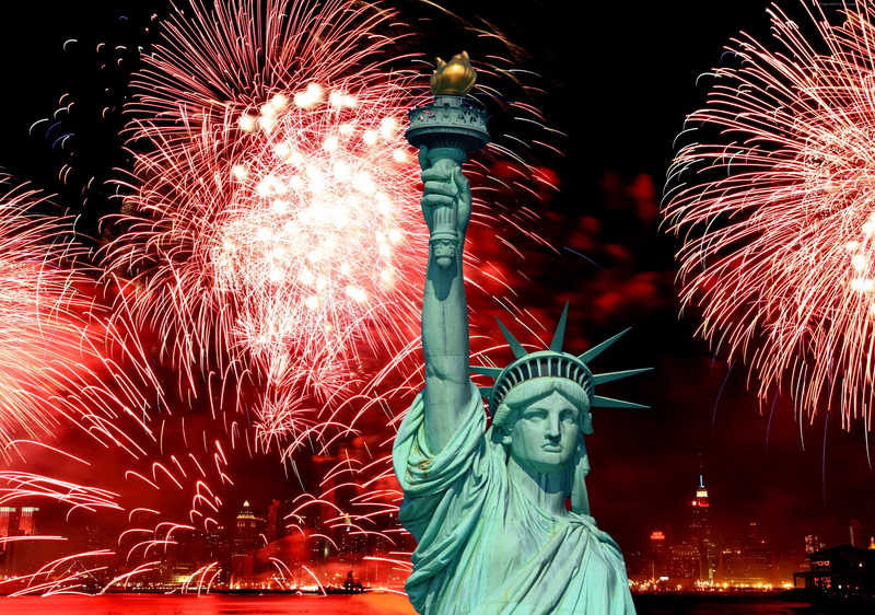 fireworks, event, Independence Day, Statue of Liberty, NY, 2K, USA