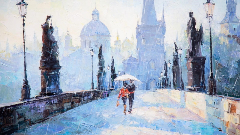architecture, couple, religion, full length, painting art, travel destinations, outdoors, tourism, painting, lifestyles, place of worship, rainy, umbrella