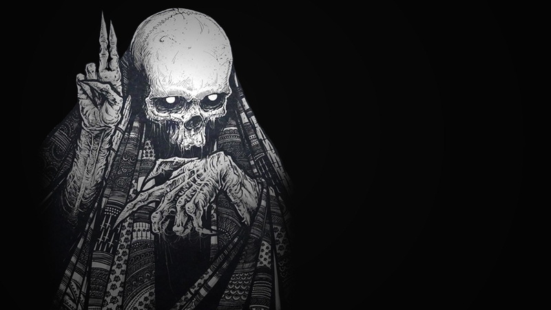 facial hair, spooky, beard, copy space, black background, mature adult, men, adult, front view, celebration, completely bald, looking at camera, human body part
