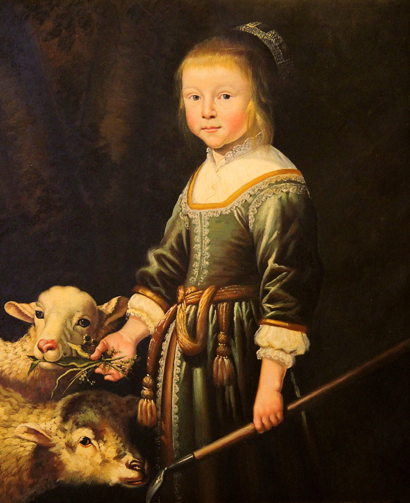 vertebrate, cute, child, woman, girl and lambs, girls, domestic, Painting, children only, one animal, Oil On Canvas, indoors, females, childhood, one girl only
