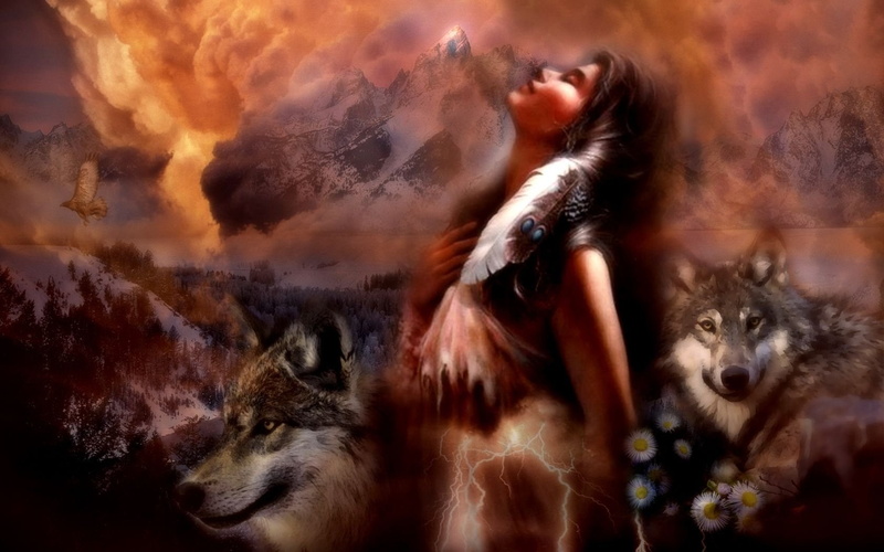 720P, Artistic, Hawk, Wolf, Fire, Maiden, Spirit, Eagle, Entropy, Native American, Women