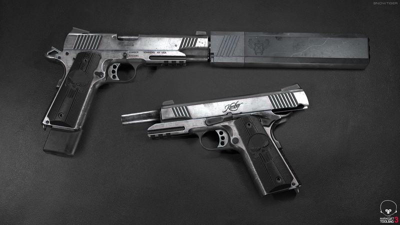 M1911, muffler, Kimber, 3D render, M1911 pistol, gun, 3D Wren, custom, weapon, 1080P, weapons, silencer
