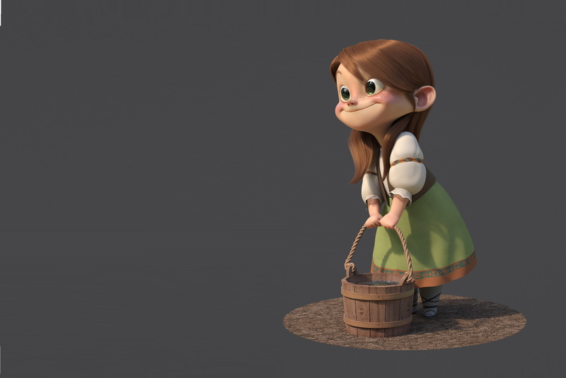 guzz soares, mood, minimalis, rendering, Gretel, girl, bucket, smile, 2K