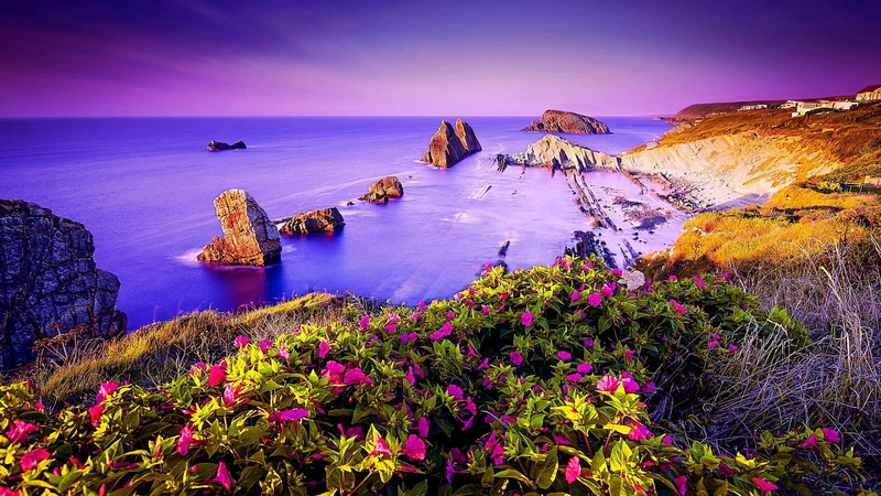 1080P, spain, cantabria, europe, costa quebrada, coast, purple sky, sky