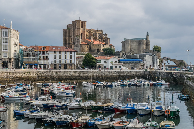 outdoors, sailboat, day, canal, sky, moored, no people, nature, architecture, castro urdiales, building, waterfront, transportation, residential district