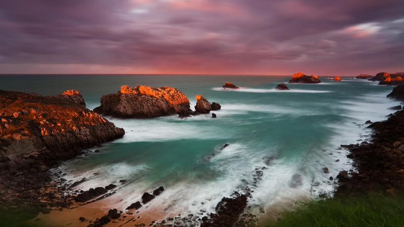 nature and landscapes, spain, coast, 1080P, rocks, sunset, clouds, fabulous, cantabria