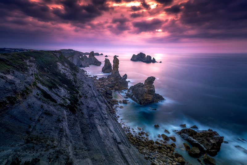 scenics, body, birds, nikon d800e, birds eye, sunrise, cantabria, cliff, nature, sea, dusk, eye, sunset, Beautiful, 720P, water, photo, landscape, body of water