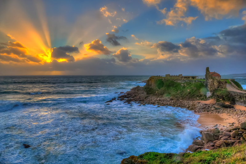 nuestra señora, España, 2K, panoramic, landscape, panoramic photography, coastline, Sol, Portonovo, famous Place, sea, Lanzada, de, Ermita, NWN, PO, Sunset