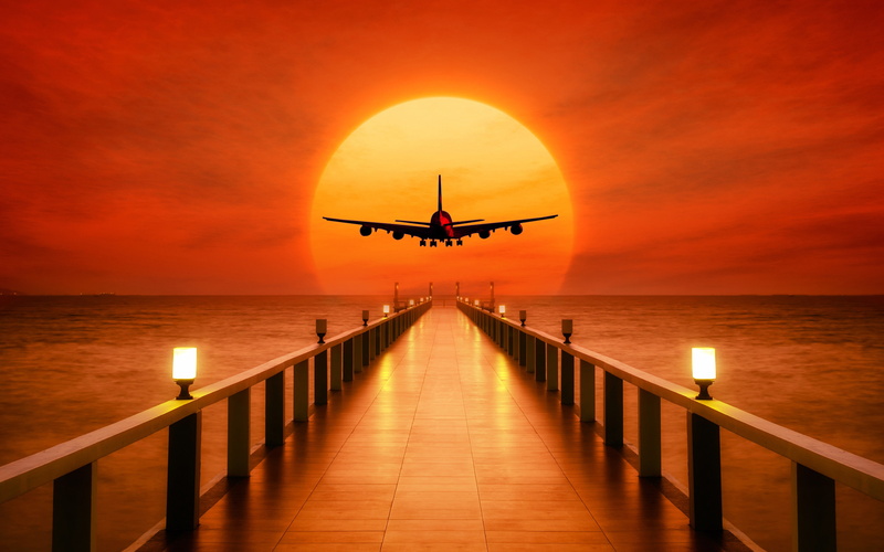 8k, airplane, HD, 4k, sunset, 4K, takeoff
