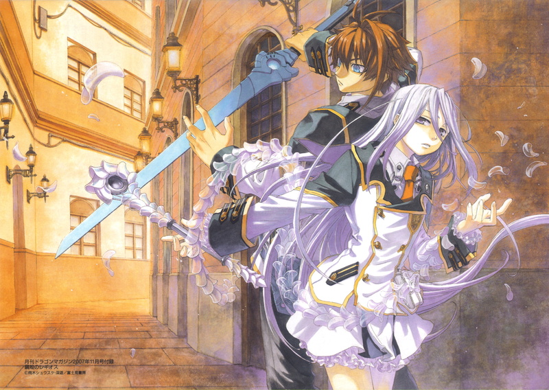blue, miyuu, chrome, weapon, eyes, short, loss, felli, alseif, uniform, brown, white, hair, regios, long, layfon, 2K, shelled, sword