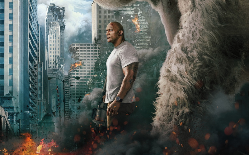 2018, leisure activity, males, casual clothing, young adult, Rampage, standing, Dwayne, 4K, built structure, building exterior, plant, young men, one person