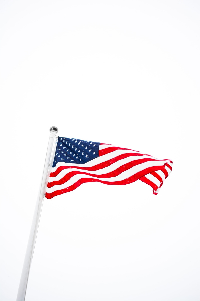 ag, cut out, us, white color, 5K, red, patriotism, u, flag, pole, waving, studio shot, environment, white background, striped, low angle view, wind, american flag