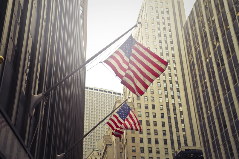 glass items, stripes, clouds, symbol, stars, flags, independence, s, downtown, 5K, daytime, skyscrapers, day, patriotism, building exterior, skyscraper