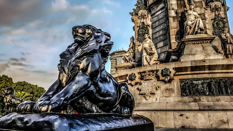 Monument, sitting, monument, religion, Spain, ornate, paws, male likeness, outdoors, art and craft, catalunya, barcelona, 2K, mane, travel, built structure