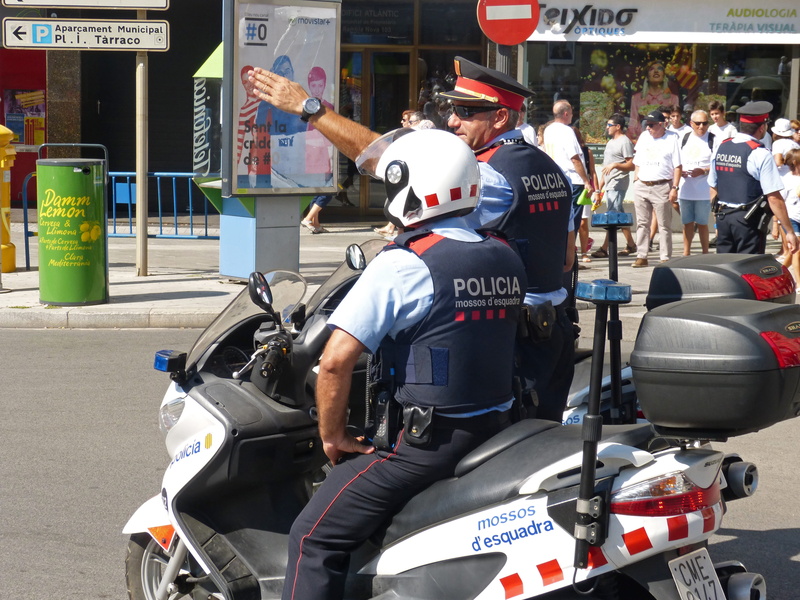 mossos desquadra, police, day, land vehicle, people, security, street, transportation, city, architecture, real people, uniform, 4K, text, mode of transportation