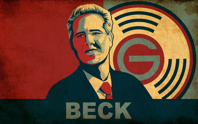 beck, lifestyles, real people, facial Expression, portrait, adult, poster, red, art and craft, text, wall - building feature, creativity, letter, front view