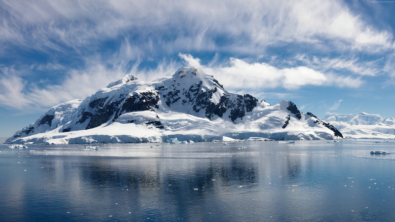 sky, snowcapped mountain, beside, iceberg - Ice Formation, nature, no people, cloud - sky, glacier, mountain Peak, winter, panoramic, capped, lake, mountain