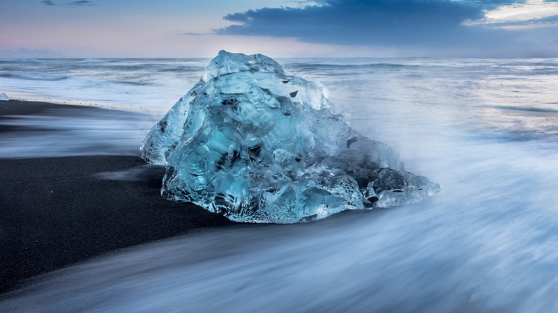 ice, floating on water, nature, scenics - nature, no people, melting, cloud - sky, water, glacier, winter, outdoors, lagoon, beach, snow, 4K, land, cold temperature