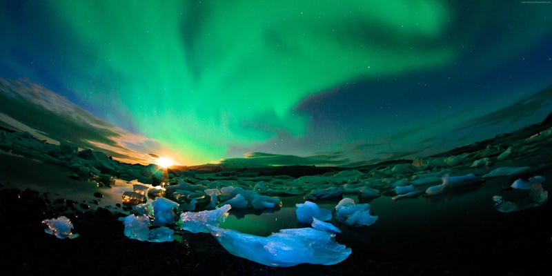 scenics - nature, lagoon, beauty in nature, nature, 4K, glacier, Iceland, landscape, environment, ice, 4k, astronomy, sea, cold temperature, sky, northern lights