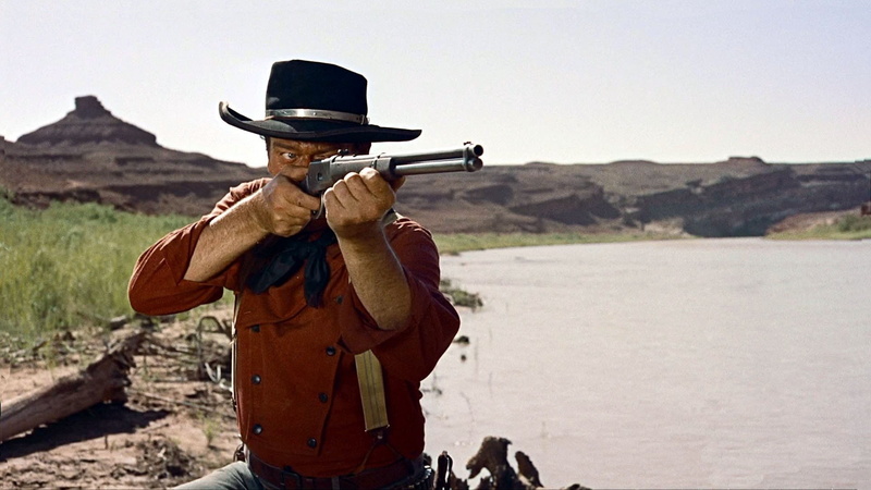 rear view, clothing, one person, Western, Movie, weapon, wild west, men, 1080P, The Searchers, target shooting, day, nature, waist up, landscape, cowboy