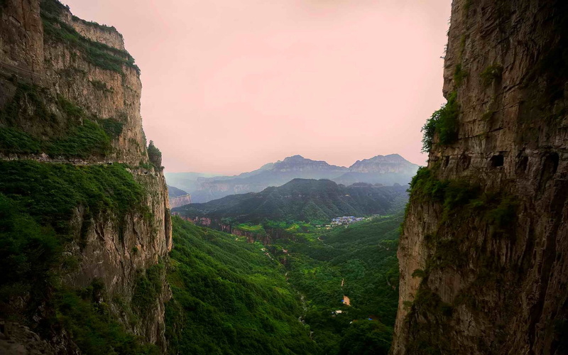 valley, village, outdoors, environment, scenics - nature, tree, tranquility, non-urban scene, rock, green color, mountain range, brown, cliff, no people