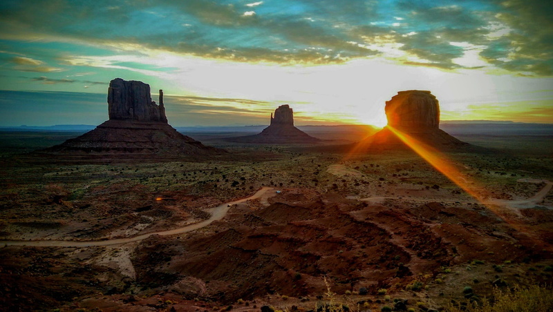 mittens, geology, rock formation, sunset, navajo, sunlight, tribal park, scenics - nature, nature, non-urban scene, land, monument valley, sunbeam, formation