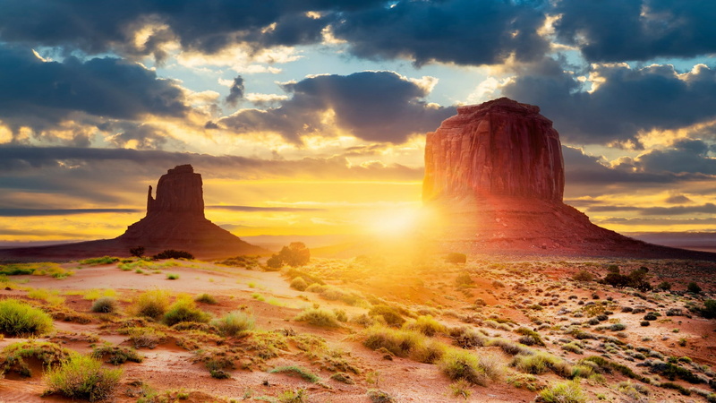 butte, usa, sunset, navajo, semi-arid, sandstone, sky, national park, outdoors, cloud - sky, badland, rock, sunlight, lens flare, no people, idyllic, tranquility