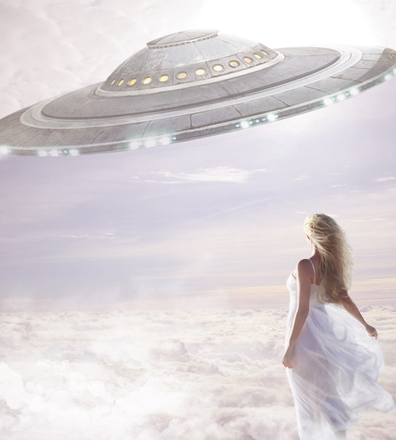 round, atmosphere, women, sky, dream world, spaceship, beautiful woman, nature, dress, hairstyle, mysticism, beauty, day, looking, wearing, mystical, sun