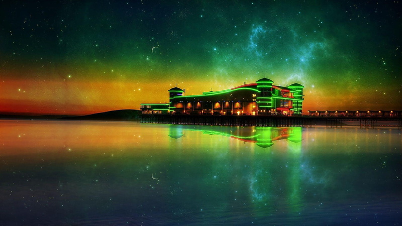 clouds, water, tranquility, panorama, space, astronomy, scenic, skyline, sunny, sun, bay, illuminated, no people, tourism, river, architecture, waterfront