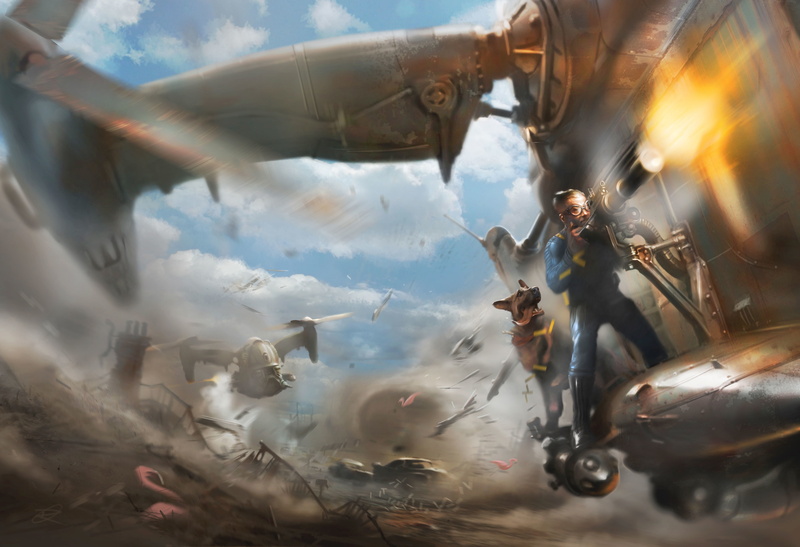 Survivors, 111, Radiation, Equipment, Clouds, Bethesda, Fallout 4, Boston, The sky, Apocalypse, Helicopter, Bethesda Softworks, The Art of Fallout 4, Weapons