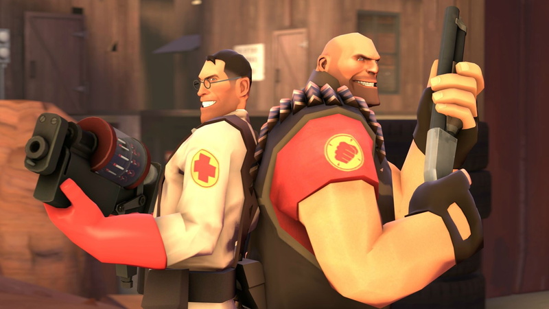 reflection, young women, Heavy (charater), day, adult, sport, people, human representation, waist up, standing, Team Fortress 2, holding, real people, men