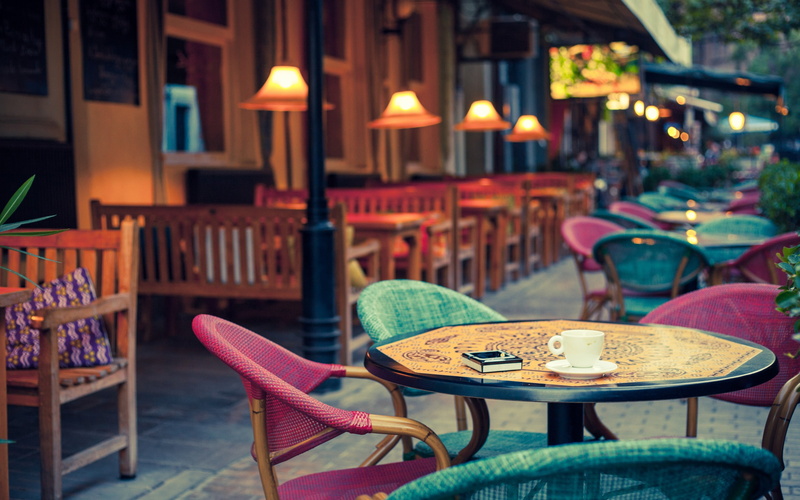 tables, street, fashioned, 2K, caffe, old, old fashioned, cafe, lamps, city, terrace, chairs