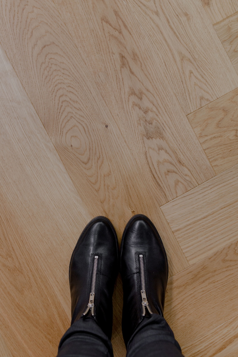 hardwood floor, oak parquet, real people, body part, human foot, lifestyles, personal perspective, unrecognizable person, directly above, beautiful, oak