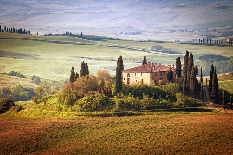 tuscany, nature, landscape, summer, trees, 4K, green field, field, sky, green, italy, countryside