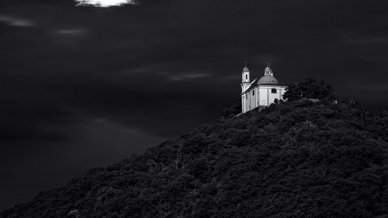 Austria, 1080P, dark, monochrome, Vienna, church