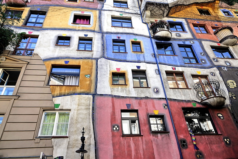 old, air conditioner, glass - material, 5K, day, painted, outdoors, residential district, architecture, red, wall, in a row, city, nature, no people, house