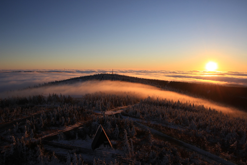 ore mountains, green, saxony, non-urban scene, small fichtelberg, landscape, winter, cold, aerial, sunset, beauty in nature, environment, horizon, lens flare