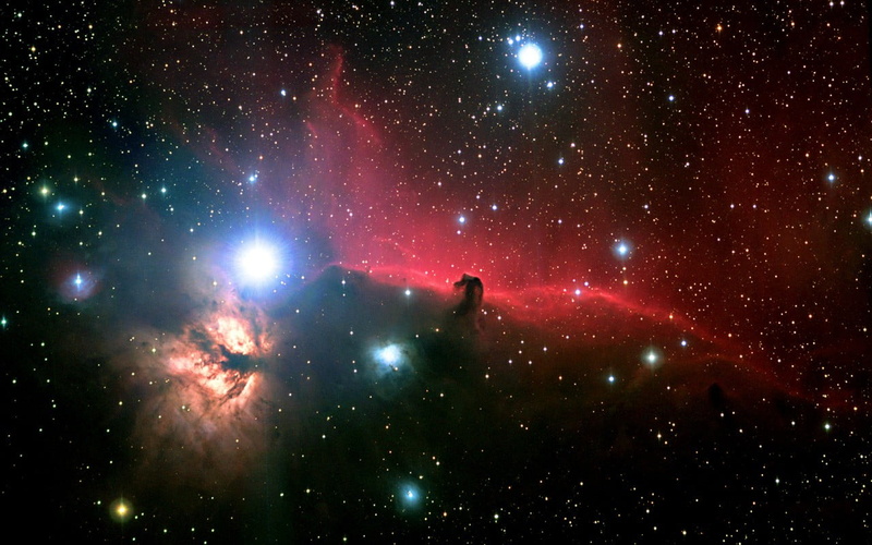 glowing, Flame Nebula, space and astronomy, space, outdoors, illuminated, 720P, beauty in nature, stars, sky, star - space, constellation, astronomy, Horsehead Nebula