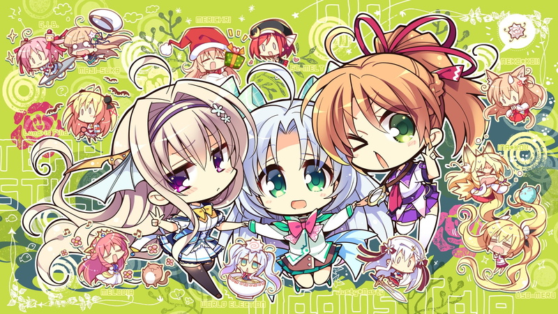 mana, tale, whirlpool, meri, catgirl, christmas, chri, 2K, crossover, chocola, onose, chibi, inakoi, thighhighs, sword, seifuku, magus, tail, neko, dress