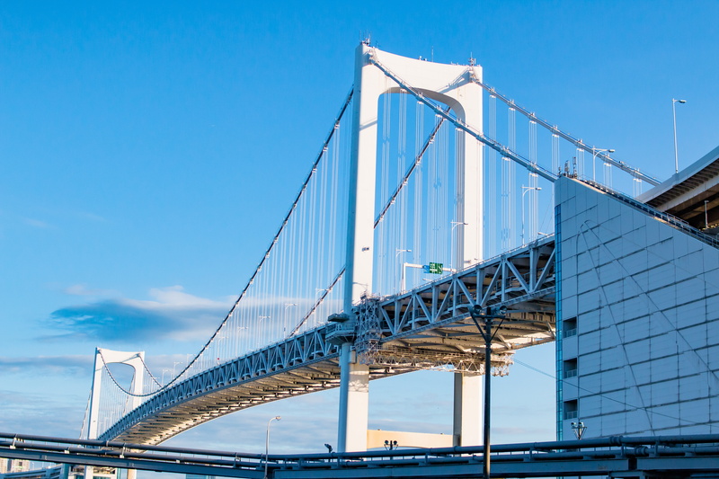city, architecture, low angle view, transportation, 5K, bridge, blue, building exterior, landmark, alloy, tourism, travel, road, modern, bridge - man made structure
