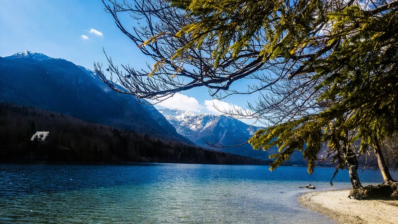 tranquility, landscape, sky, no people, snow, sun, outdoors, plant, day, scenics - nature, cold temperature, land, bohinj, non-urban scene, snowcapped mountain