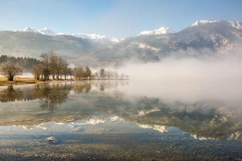 1080P, Slovenia, fog, Bohinj, morning