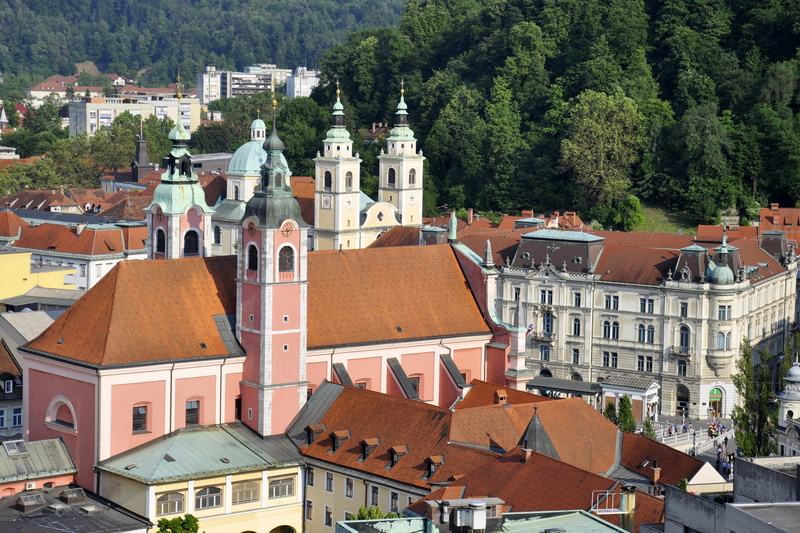 castle, ljubljana, day, slovenia, top, city, town, no people, building, tree, view, roof, shot, building exterior, religion, place of worship, medieval