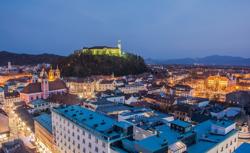 1080P, night, mountain, home, Slovenia, lights, castle, Ljubljana