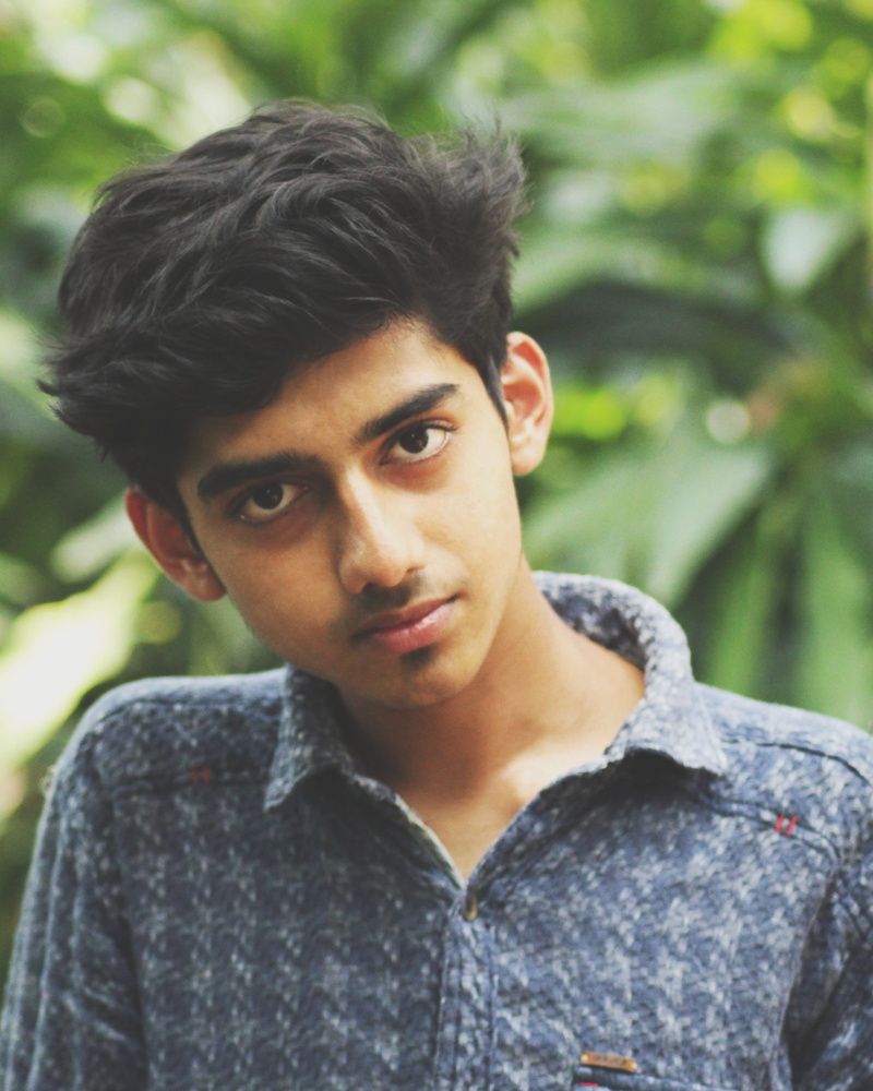 headshot, casual clothing, young adult, looking at camera, hairstyle, black hair, front view, teenager, one person, india, 4K, contemplation, day, handsome