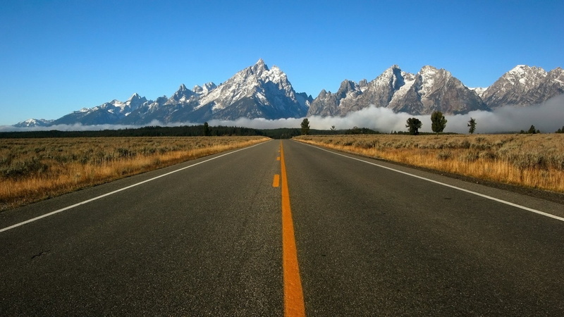 sky, mountain peak, mountain, 1080P, scenics - nature, transportation, winter, direction, environment, road marking, snowcapped mountain, the way forward