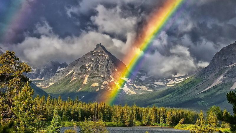 tranquil scene, best amazing nature  1920x1080, mountain peak, rainbow, snowcapped mountain, power in nature, tree, nature, 1080P, mountain, mountain range