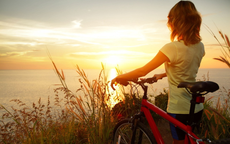 adult, outdoors, relaxation, field, land, travel, beach, women, 2K, cycling, beauty, scenics - nature, females, exercising, nature, grass, dusk, enjoyment