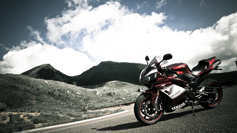 mountain, road, outdoors, biker, red, mountain range, sportbike, transportation, cloud - sky, real people, bike, non-urban scene, riding, 4K, motorcycle